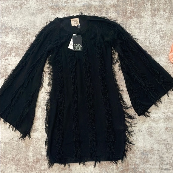 Chaser Black Fringe Sweater Mini Dress - Picture 1 of 4